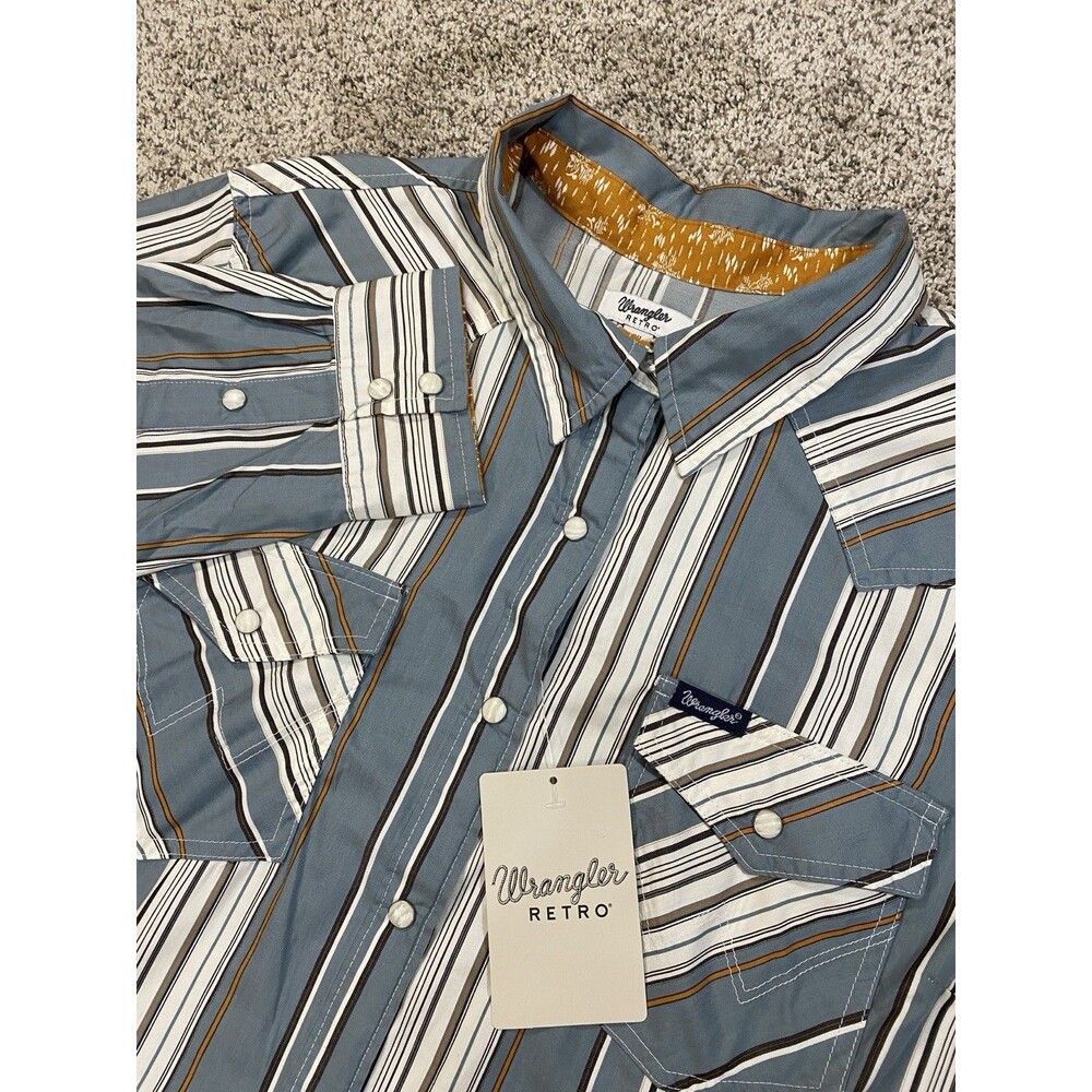 Wrangler Retro Western Pearl Snap Shirt Women’s XXL Blue White Stripe NWT